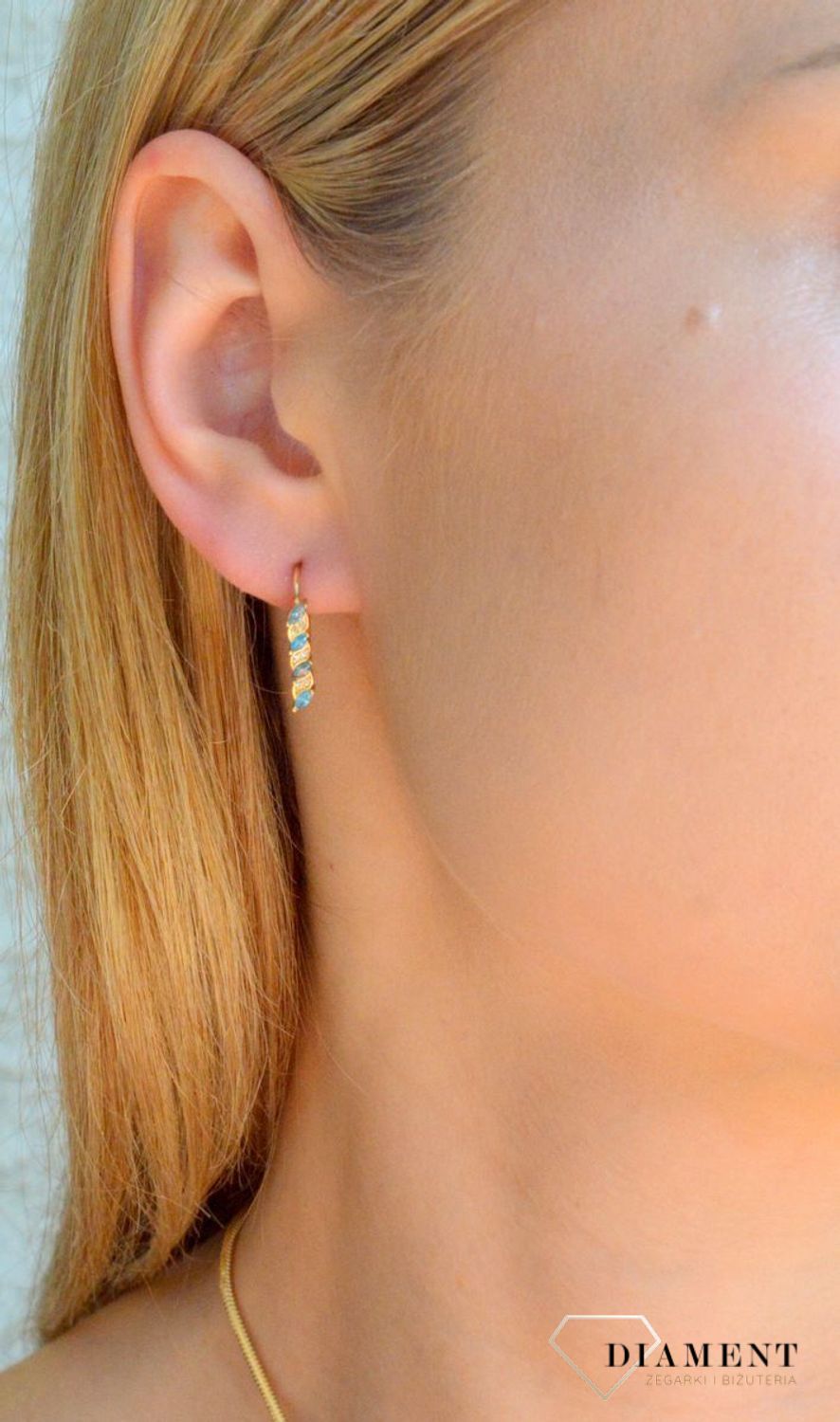 Złote kolczyki 585 turkusowe cyrkonie KL 11343D 111.jpg